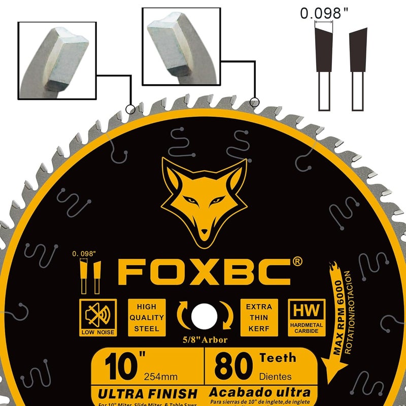 FOXBC 10-Inch Table Saw Blade, 80-Tooth, Ultra Finish Wood Cutting, 5/8-Inch Arbor - Image 3